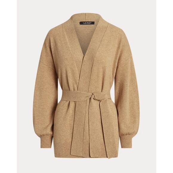 Ralph Lauren Women’s 100% Cashmere Open Belted Cardigan Sweater XS Tan Washable - Picture 2 of 5